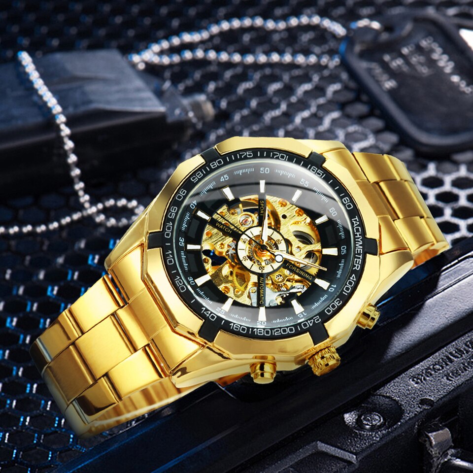 New Men Skeleton Mechanical Watch Automatic Winner Gold Skeleton Vintage Men Watches Top Brand Luxury