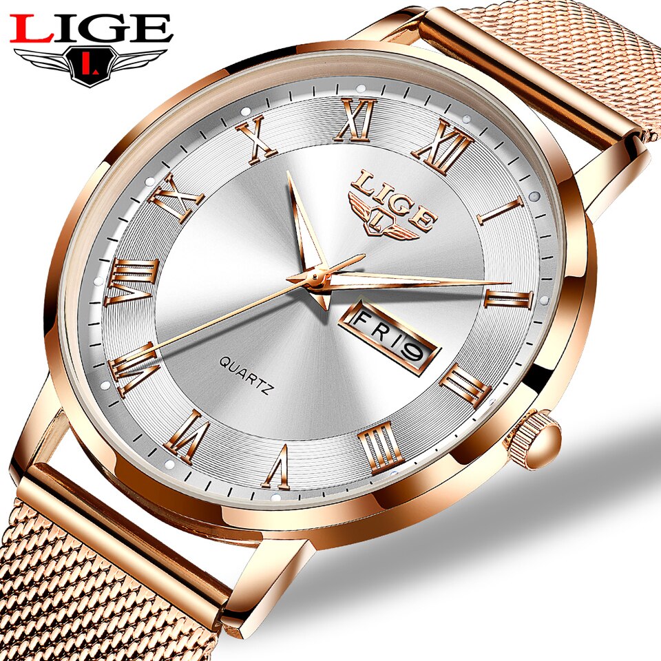 New LIGE Women Ultra Thin Watch Top Brand Luxury Watches Fashion Ladies Clock Stainless Steel Waterproof Calendar Wristwatch