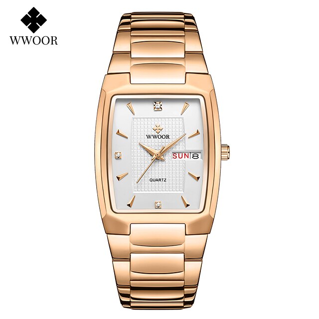 Men's Wristwatch  WWOOR Brand Luxury Quartz Watch Waterproof Business Male Date Clock Casual Fashion Black Relogio Masculino rose white