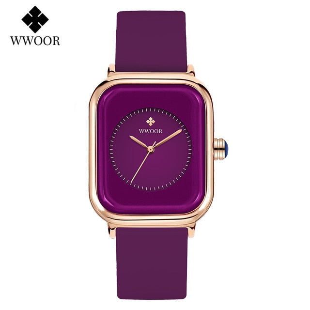 Luxury Brand Watches For Women Fashion Square Purple Ladies Quartz Wristwatch Waterproof Silicone Band Relogio Feminino