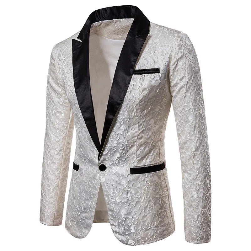 New Men Floral Party Dress Stylish Dinner Jacket Wedding Blazer Prom Tuxedo WHITE, M