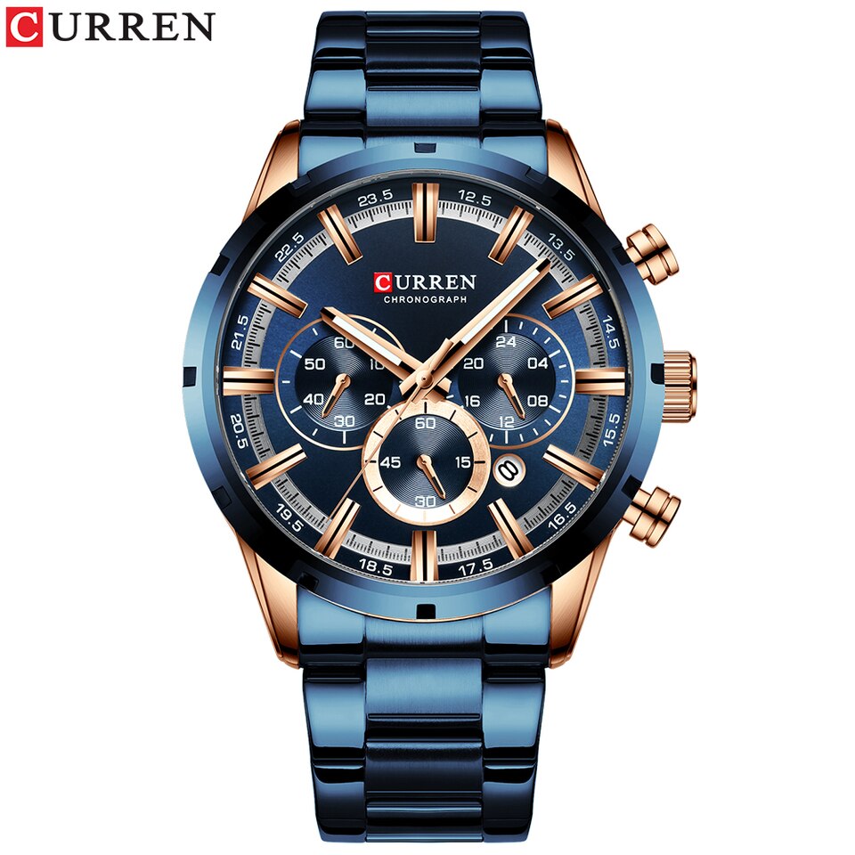 Men Watch Blue Dial Stainless Steel Band Date Mens Business Male Watches Waterproof Luxuries Men Wrist Watches for Men