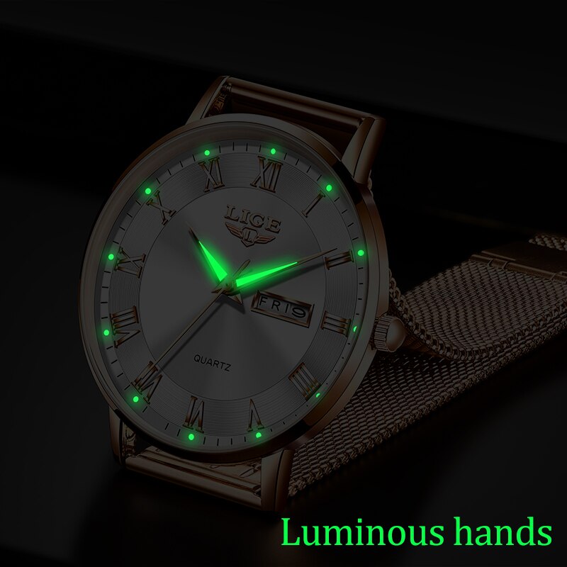 New LIGE Women Ultra Thin Watch Top Brand Luxury Watches Fashion Ladies Clock Stainless Steel Waterproof Calendar Wristwatch