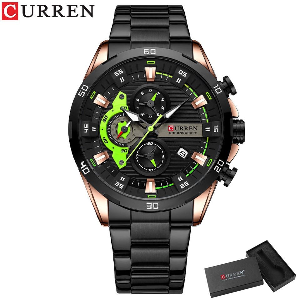 Chronograph Men Watches for Sport Casual Stainless Steel Luminous Wristwatches for Male Creative Design Quartz Clock