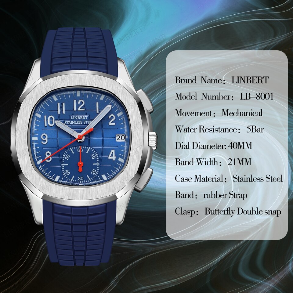 Patek Red Men Watch Top Luxury Brand Relógio Mecânico Sapphire Waterproof Mechanical Watch Men's Fashion Sports 316 Steel