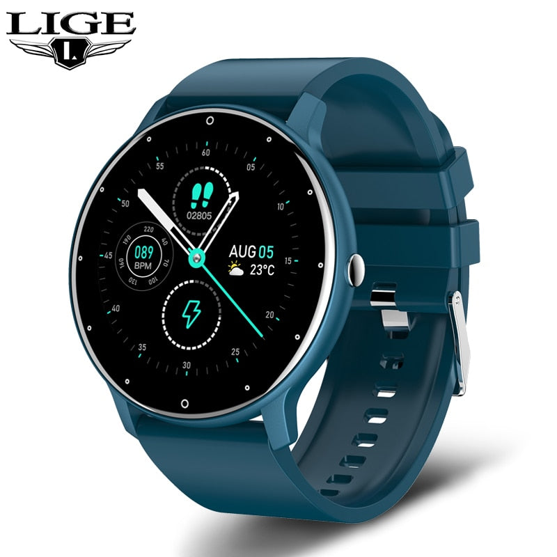 New Smart Watch Men Full Touch Screen Sport Fitness Watch IP67 Waterproof Bluetooth For Android ios smartwatch Men+box blue, China