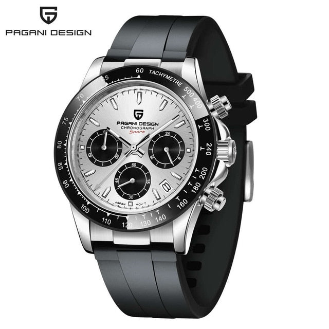 40mm New PAGANI DESIGN Men Quartz Watches Sapphire Luxury Chronograph Stainless Steel Waterproof Men Watch rubber grey, China