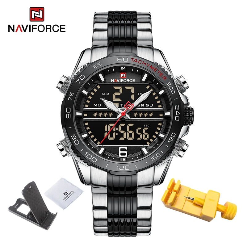 Sport Men Wrist Watch Digital Waterproof Quartz Chronograph Stainless Steel Clock Male Relogio Masculino SBB, China