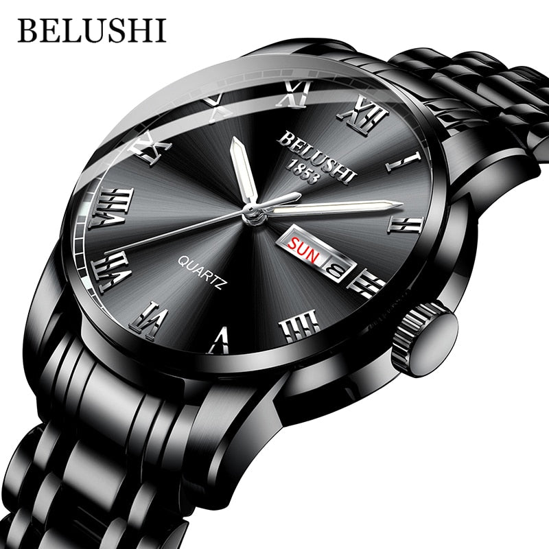 New Men Stainless Steel Business Date Clock Waterproof Luminous Watches Mens Luxury Sport Quartz Wrist Watch Black