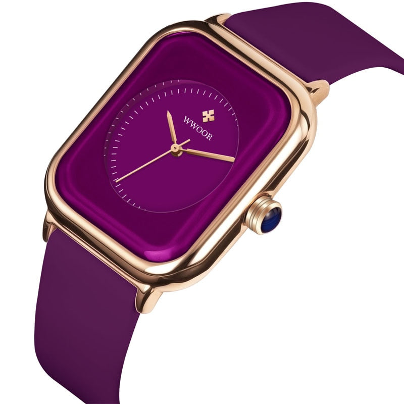 Luxury Brand Watches For Women Fashion Square Purple Ladies Quartz Wristwatch Waterproof Silicone Band Relogio Feminino