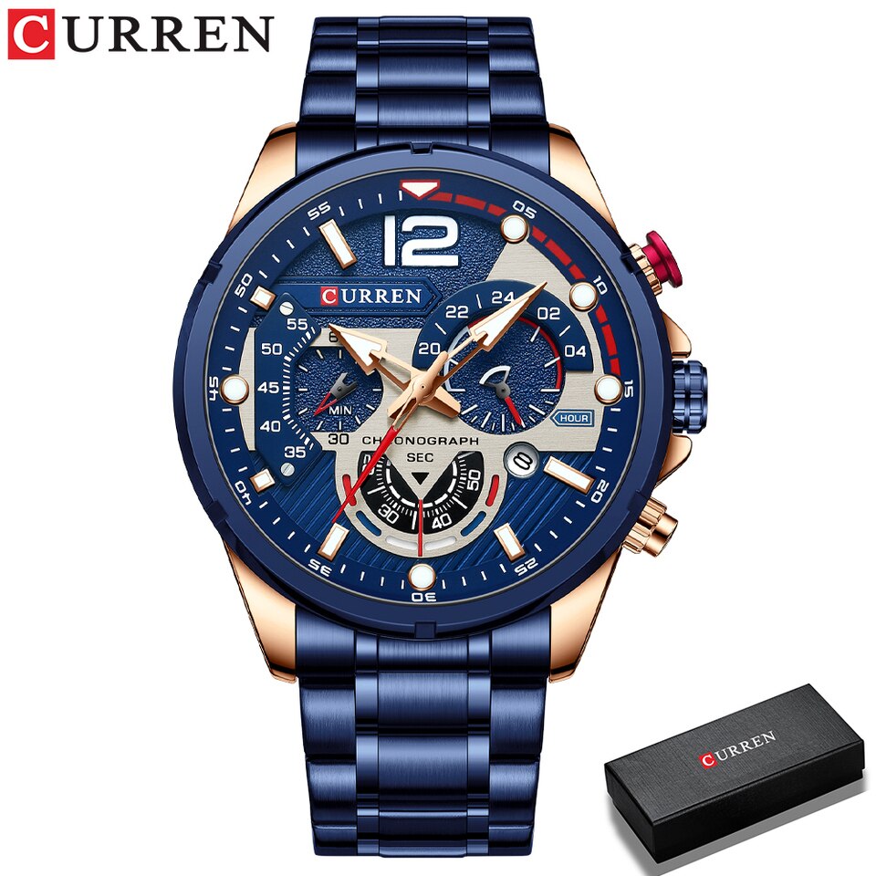 Casual Business Chronograph Waterproof Stainless Steel Watch Mens New Luxury Fashion Quartz Men wristwatch