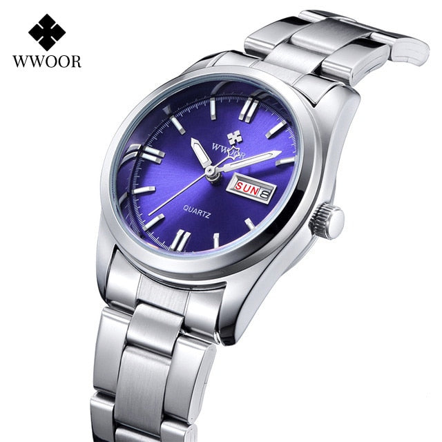 Ladies Watches Waterproof Quartz Silver Clock Women Automatic Date Dress Wrist Watch Reloj Mujer silver blue, China