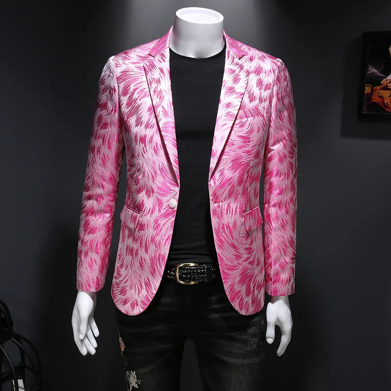 New Men Blazer Homme Stage Outfit Performance Metal Gold Yarn Smart Casual Pink, Asia 3XL