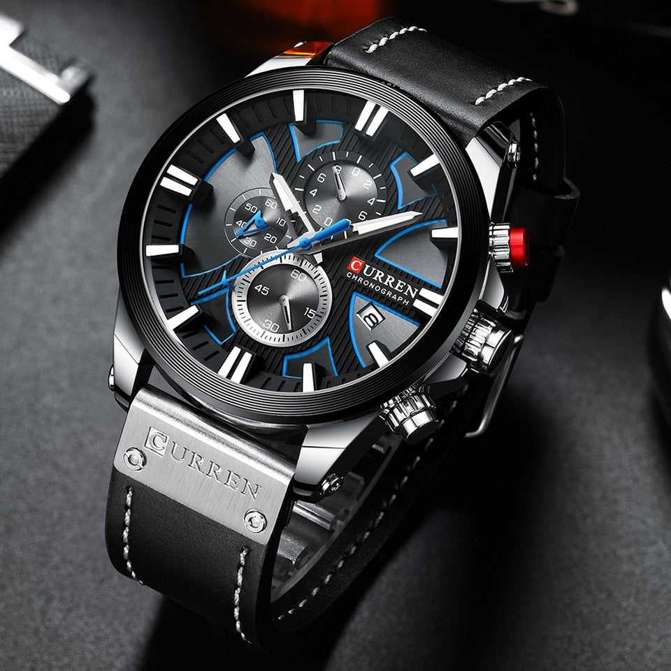 CURREN Watch Chronograph Sport Mens Watches Quartz Clock Leather Male Wristwatch Relogio Masculino Fashion Gift for Men