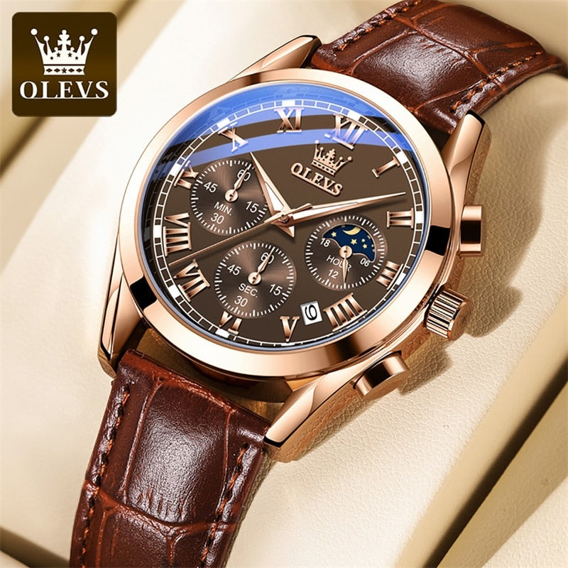 New Elite Mens Quartz Watches Business Dress Waterproof Wristwatch Men Luxury Breathable Leather Sports watch men Gifts