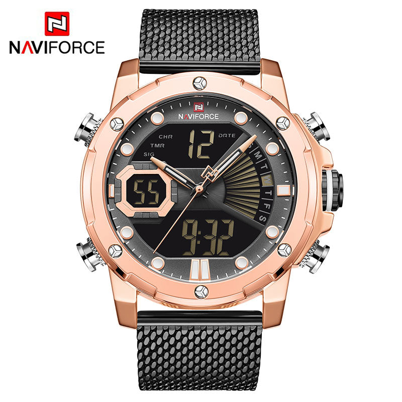 Original Watches For Men Luxury Brand Quartz Dual Display Military Sports Wrist Watch Mesh Steel Band Waterproof Clock