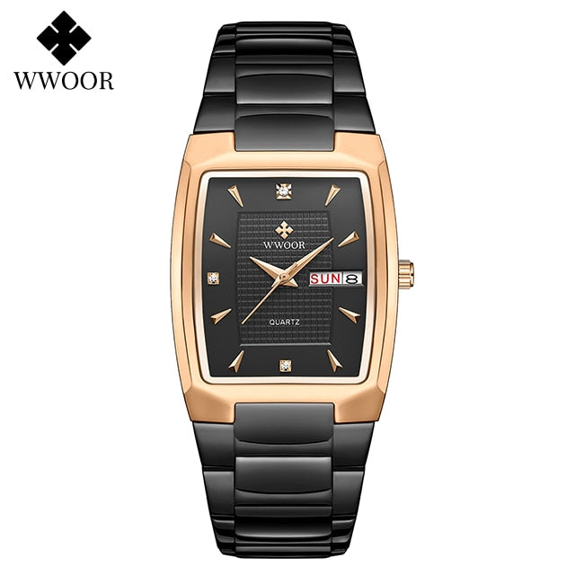 Men's Wristwatch  WWOOR Brand Luxury Quartz Watch Waterproof Business Male Date Clock Casual Fashion Black Relogio Masculino black rose