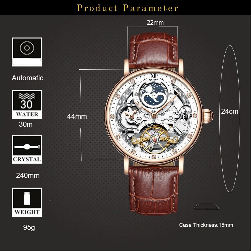 New Men Mechanical Skeleton Watches Automatic Watch Men Tourbillon Sport Clock Casual Business Moon Wrist Watch