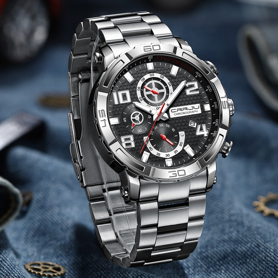 Men Watches Big Dial Waterproof Stainless Steel with Luminous hands Date Sport Chronograph Watches Relogio Masculino