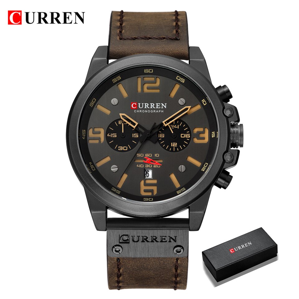 Watch For Men Top Brand Luxury CURREN Fashion Leather Quartz Men Watches Date Business Sport Male Wristwatch Clock Montre Homme Brown 1