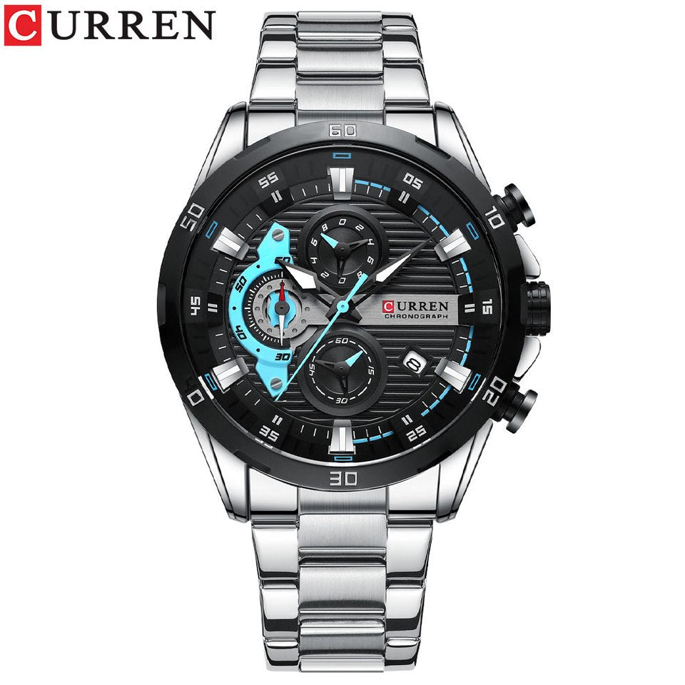 New Men Waterproof Sport Quartz Chronograph Wristwatch Luxury Stainless Steel Clock With Luminous Relogio Masculino