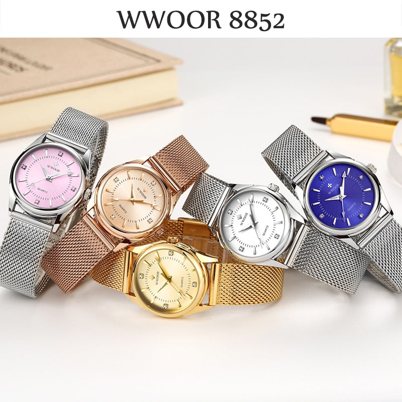 Luxury Brand Dress Gold Watch Ladies Elegant Diamond Small Quartz Wrist Watches For Women Steel Mesh Clock zegarek damski