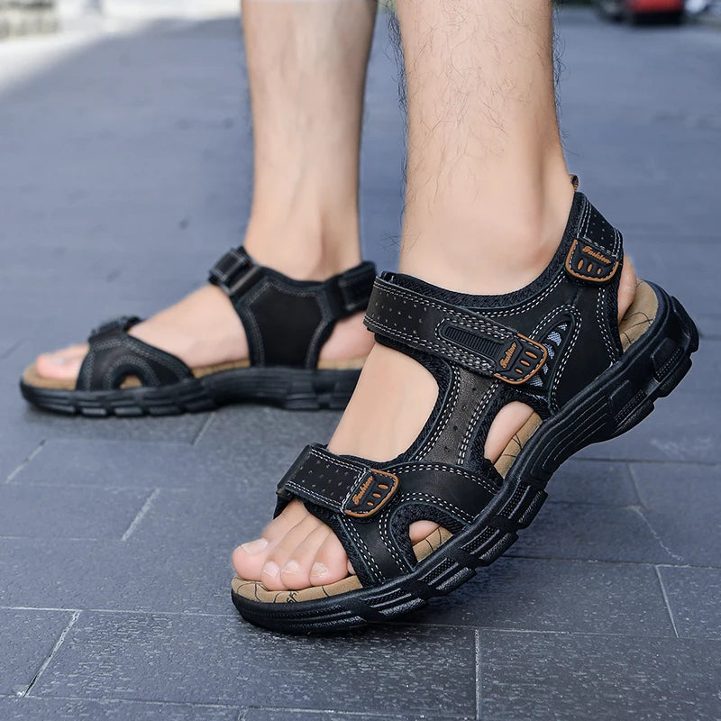 Brand Classic Mens Sandals Summer Genuine Leather Sandals Men Outdoor Casual Lightweight Sandal Fashion Men Sneakers Size