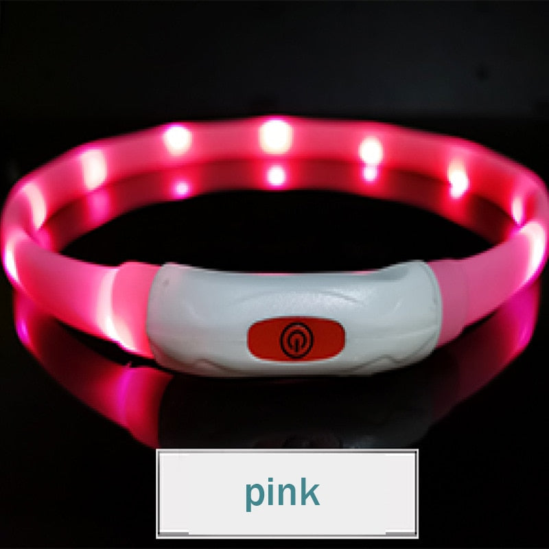 Silicone Led Dog Collar Usb Rechargeable Luminous Dog Collar Anti-Lost/Car Accident Safety Pet Light Collar for Dog Accessories pink, S