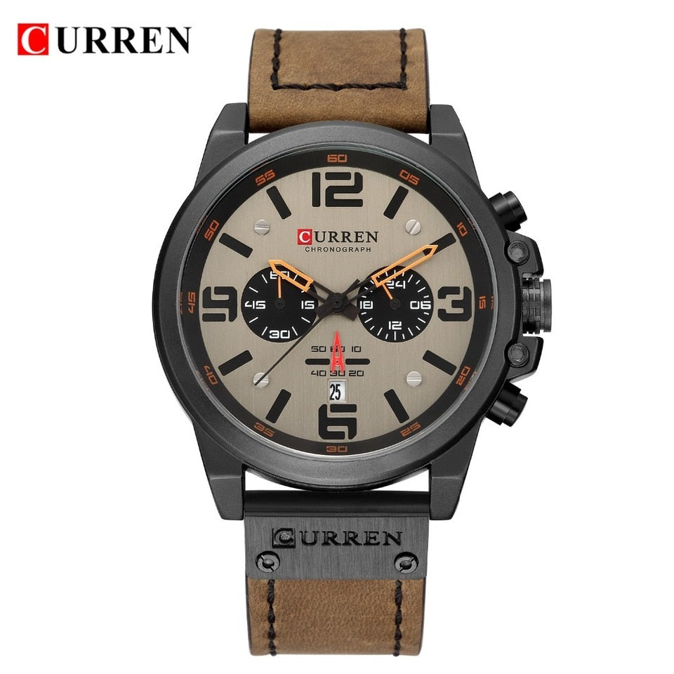 Watch For Men Top Brand Luxury CURREN Fashion Leather Quartz Men Watches Date Business Sport Male Wristwatch Clock Montre Homme Brown