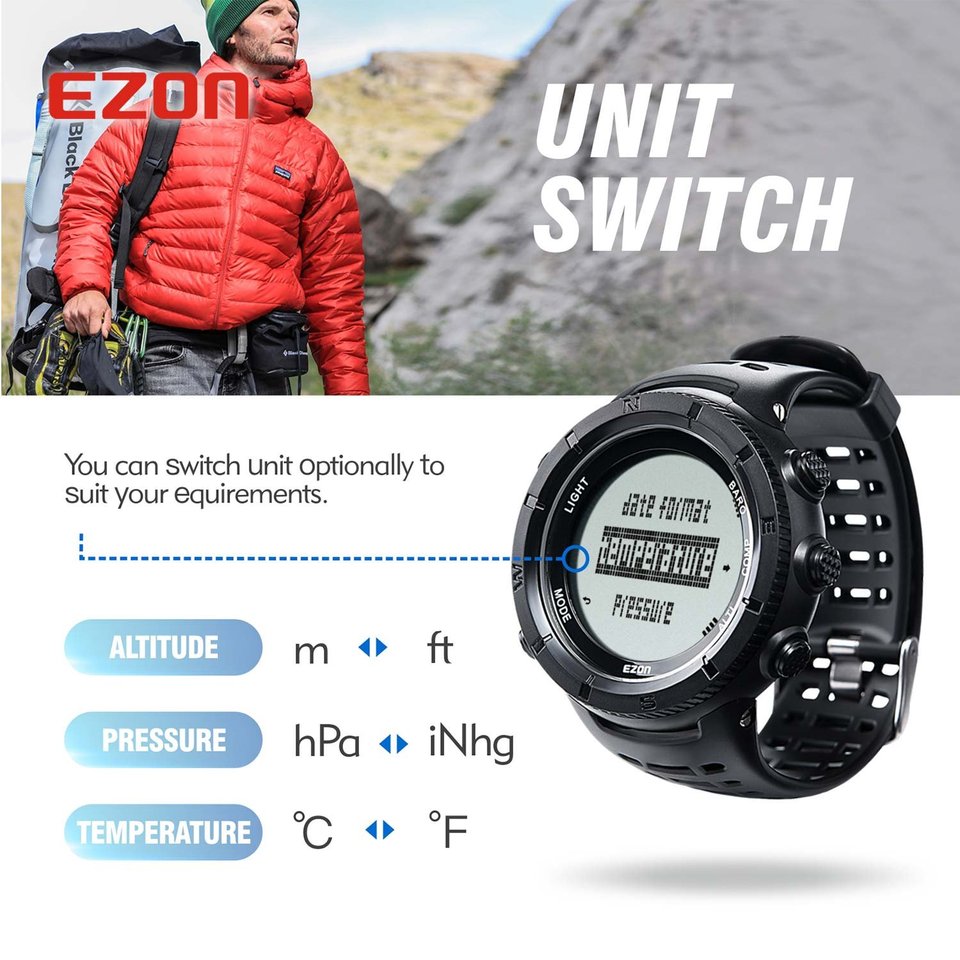 Professional Climbing Hiking Wristwatches Altimeter Barometer Compass Men Digital Sports Watch 50M Waterproof