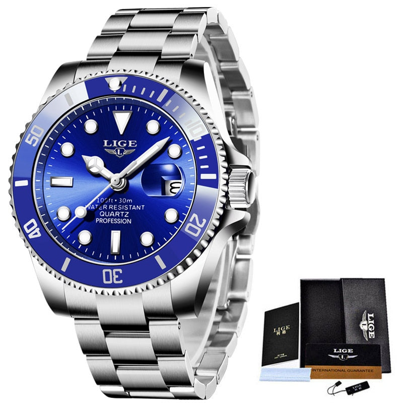 New Diver Watch Men 30ATM Waterproof Date Clock Sport Watches Mens Quartz Wristwatch Relogio Masculino Silver blue