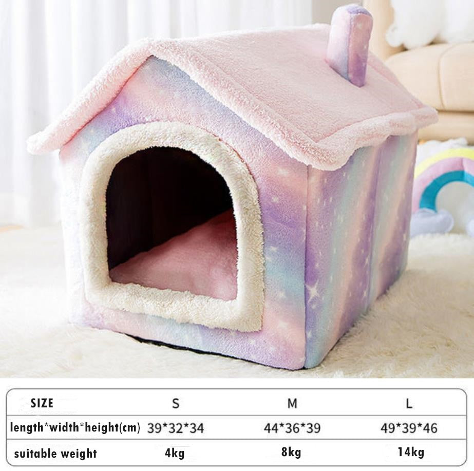 Foldable Deep Sleep Pet Cat House Indoor Winter Warm Cozy Kennel Tent Chihuahua Cat Nest Cushion Removable Pet Products Basket pink, s for 4kg Pets