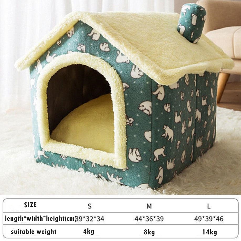 Foldable Deep Sleep Pet Cat House Indoor Winter Warm Cozy Kennel Tent Chihuahua Cat Nest Cushion Removable Pet Products Basket green, s for 4kg Pets