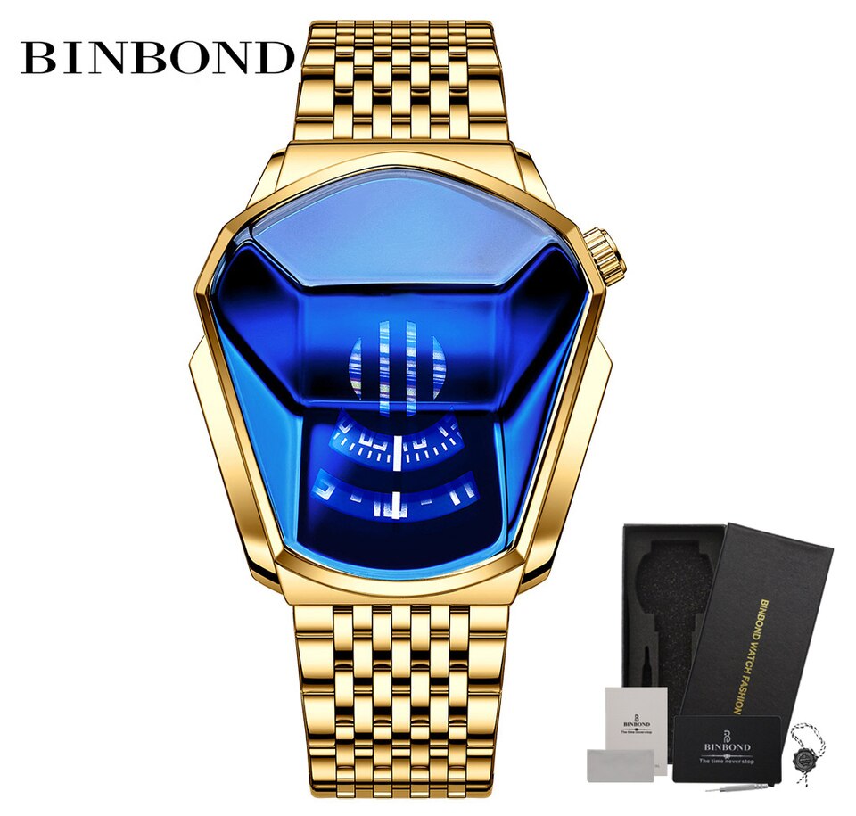 Top Brand Luxury Men Sport Waterproof Watch 3D Glass Quartz Watches Man Clock Wristwatch Casual Chronograph gold blue