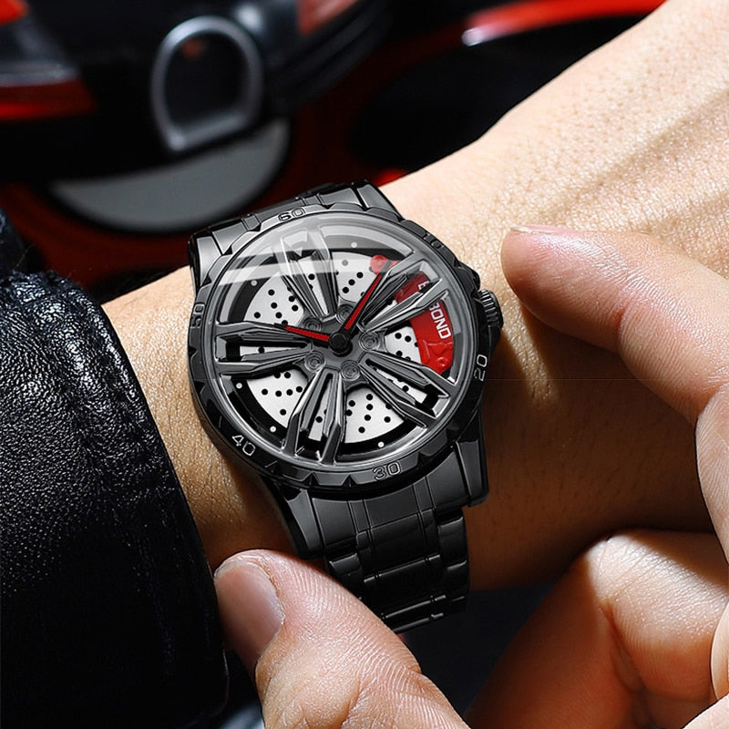 Men Rim Hub Watches Sports Car Men Watch Rotation Waterproof Sport Stainless Steel Wheel Wristwatch Car Quartz Men Watches