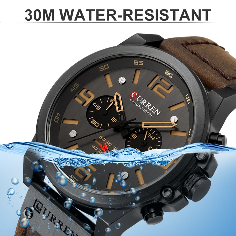 Men Watches Top Luxury Brand Waterproof Sport Wrist Watch Chronograph Quartz Military Genuine Leather Relogio Masculino