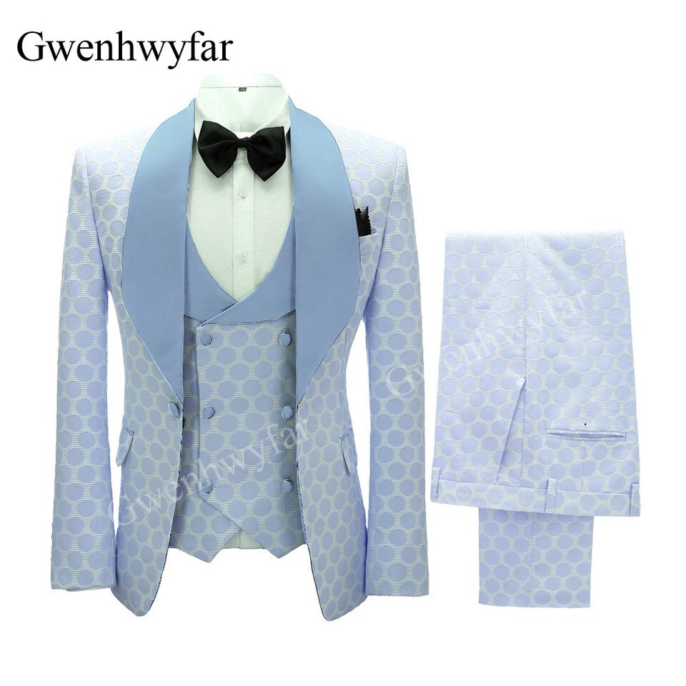 New Polka Dot Dress Suit for Men Custom Made Shawl Lapel Blazer Vest with Pants Fashion Wedding Tuxedos Groomsmen Wear image color 8, S