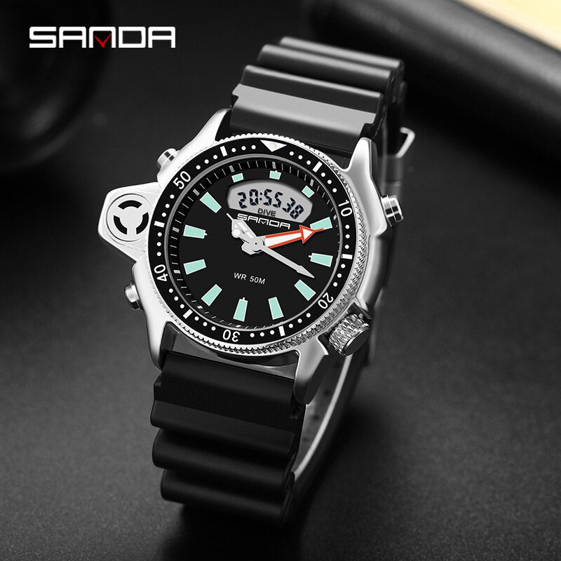 Sport Men Quartz Digital Watch Creative Diving Watches Men Waterproof Alarm Watch Dual Display Clock Relogio Masculino