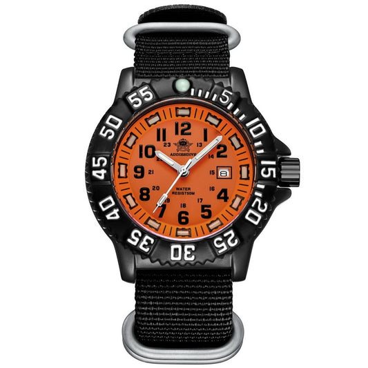 Addies Dive Men Fashion Casual Watch Calendar Display 50m Waterproof Tube Luminous Watch Orange Dial Rotating Bezel Quartz Watch