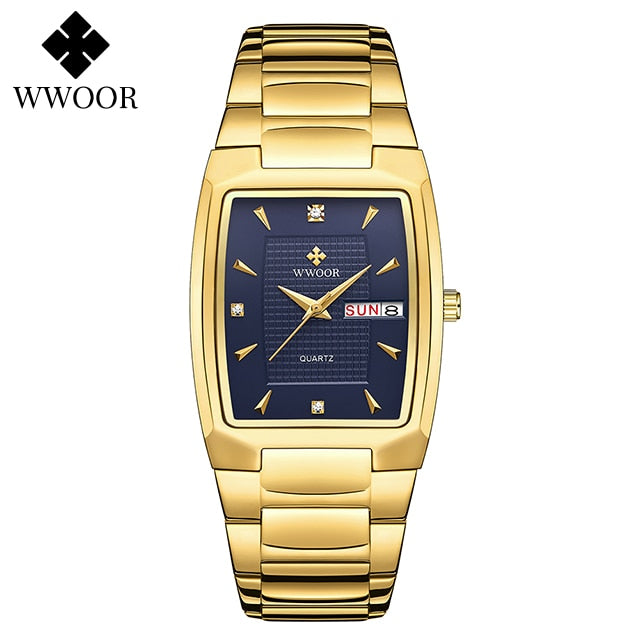 Men's Wristwatch  WWOOR Brand Luxury Quartz Watch Waterproof Business Male Date Clock Casual Fashion Black Relogio Masculino gold blue