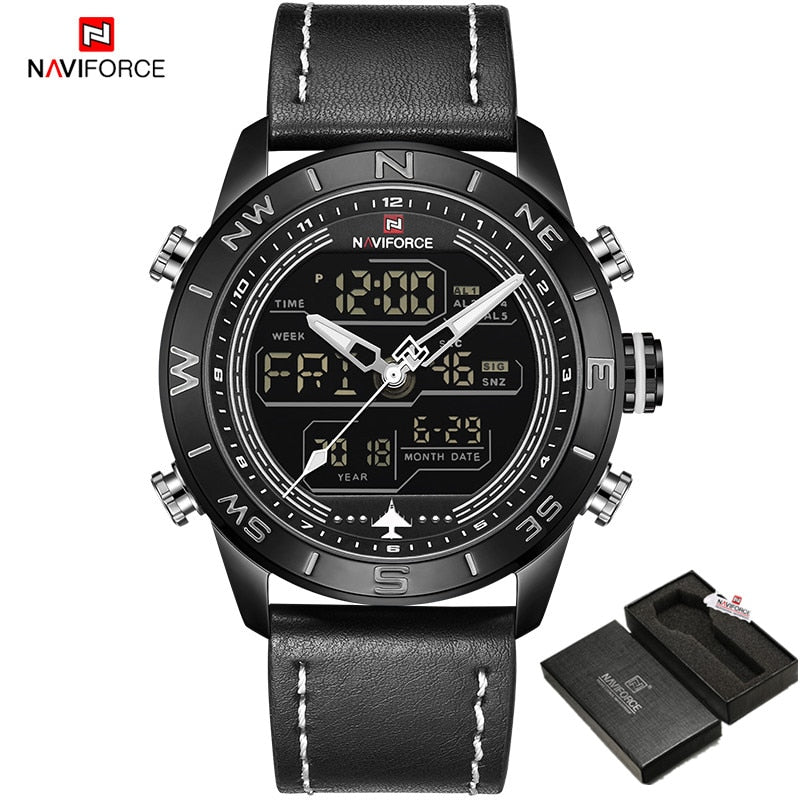 Luxury Brand Men NAVIFORCE 9144 Army Military Watch Digital Leather Sport waterproof Watches Quartz Men Clock Relogio Masculino BWB BOX, China