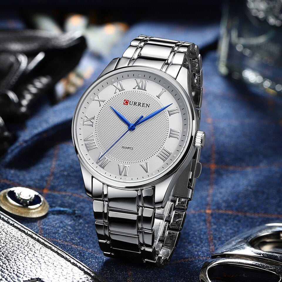 Classic Casual Watch for Men with Stainless Steel Band Simple Quartz Wristwatches with Rome Numbers for Business Man