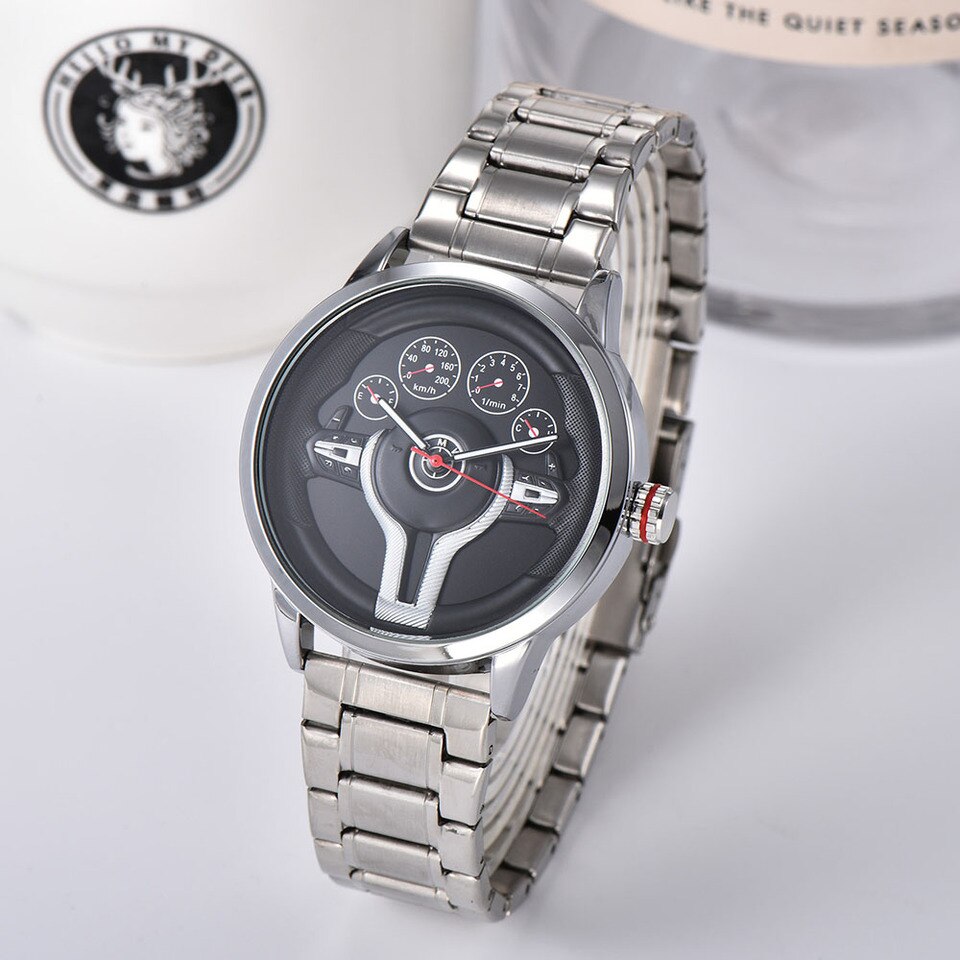 Creative Natrual style Classic precision Fashion Men Quartz watch 3D Racing tire Free Stainless Strap Clock Casual Sports