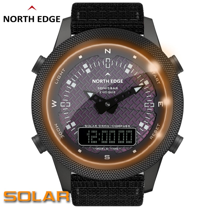 Men Solar Power Digital Watch Men's Outdoor Smart Watches Full Metal Waterproof 50M Compass Army Military Style Clock