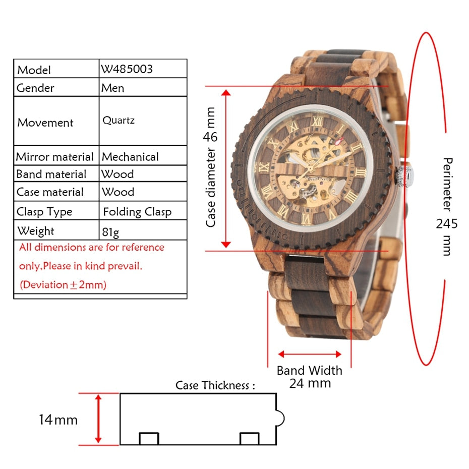 New Men Luxury Round Automatic Watches Quality Top Brand Watch for Men Fashion Wood Clock Adjustable Wooden Bracelet Mechanical Wrist watch