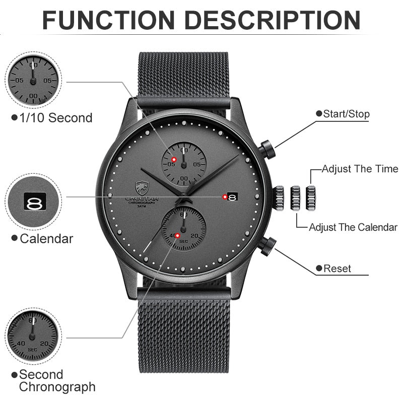 New Men Watches Chronograph Quartz Watch Men Stainless Steel Waterproof Sports Clock Watches Business reloj hombre