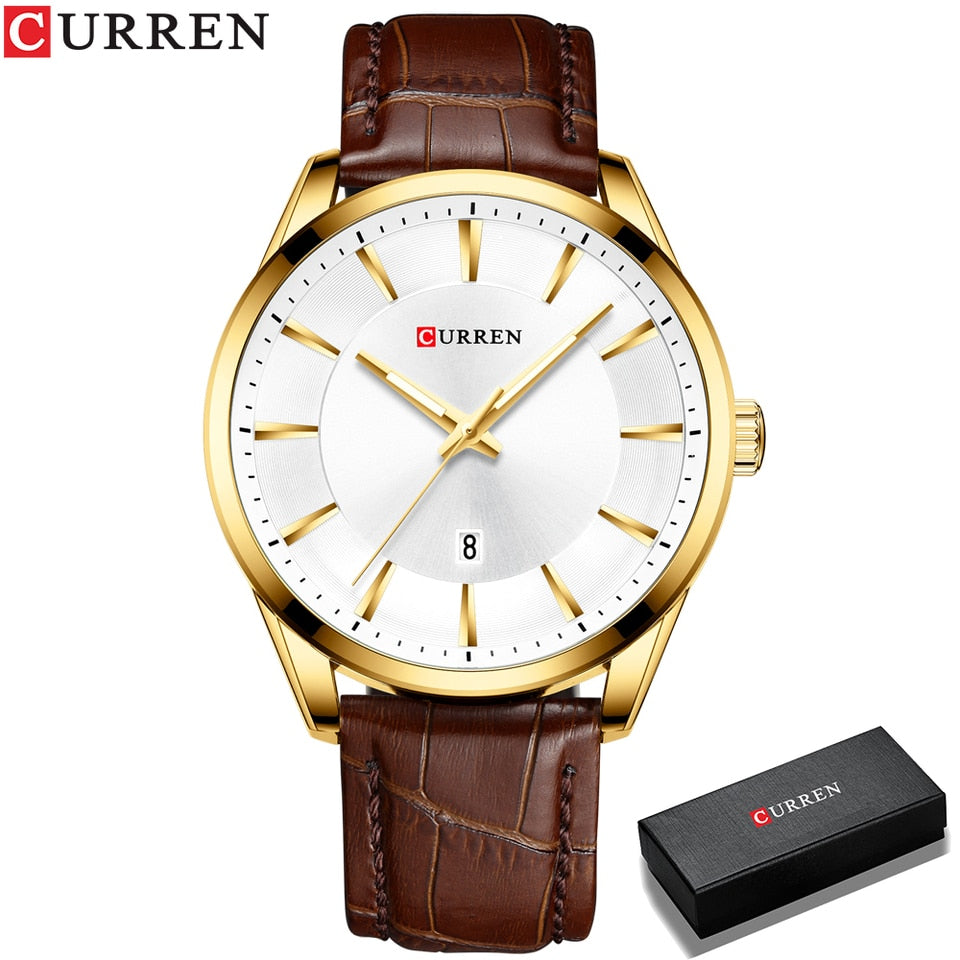 Quartz Watches for Men Leather Strap Male Wristwatches Top Luxury Brand Business Men Clock  45 mm Reloj Hombres white watch box