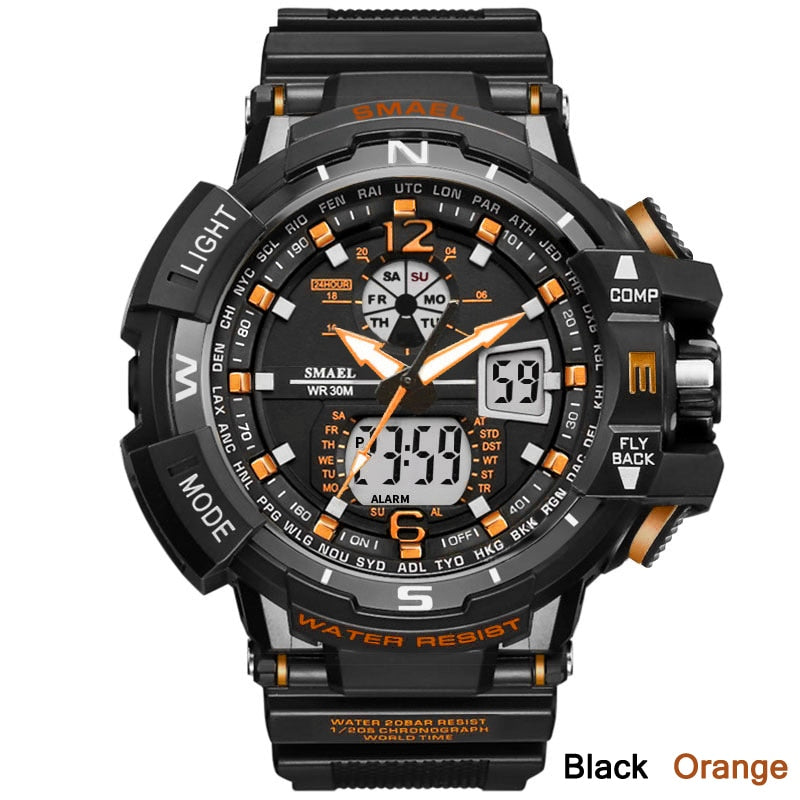 Sport Watch Men Big Dial LED Digital Quartz Wrist Watches Men Brand Luxury Digital-watch Military Army Clock Male Black Orange, China