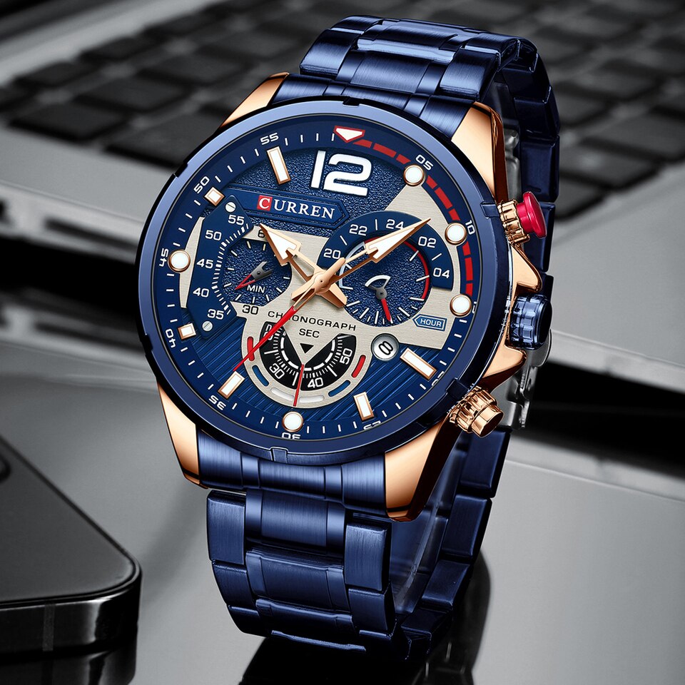 Casual Business Chronograph Waterproof Stainless Steel Watch Mens New Luxury Fashion Quartz Men Watches