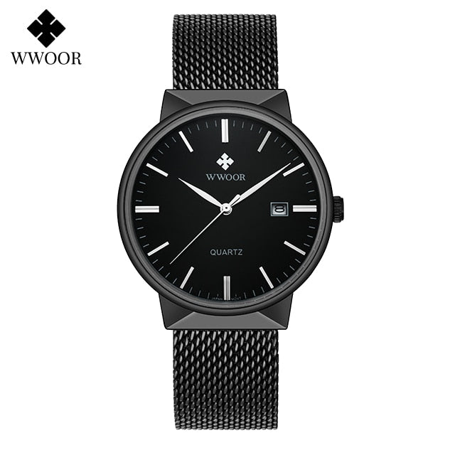 Men Simple Slim Watches Luxury Brand Gold Steel Mesh Ultra Thin Waterproof Date Wrist Watch Men Golden Clock With Box